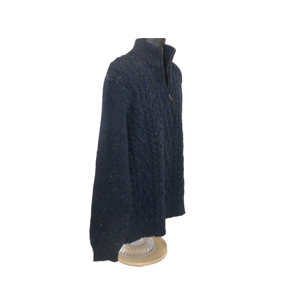 John‎ Lewis Sweater Mens XL Blue Marled Cable Knit 1/4 Zip Merino Wool Fisherman - Picture 5 of 16